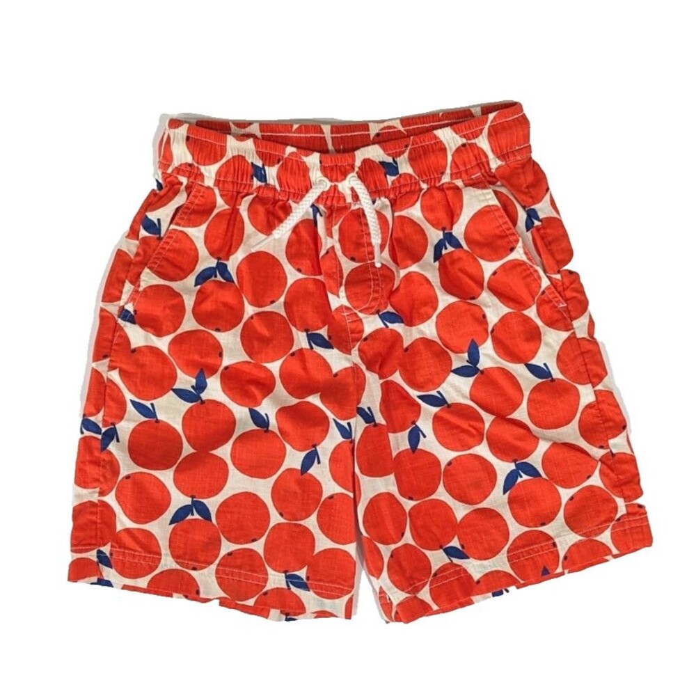 Hanna Andersson Swim Print Woven Shorts in Cotton Poplin Tangerine US 8 130 cm
